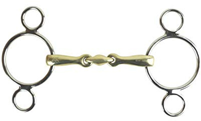 AK Bâillon à 3 anneaux avec mors d'équitation en argent allemand à double brisure Horse Bits AKRS-2635 (5.50'', German/Silver)