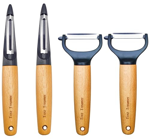 Trez Treamer Vegetable Peelers for Kitchen,4-Pack Wooden Y Veggie Potato Peelers