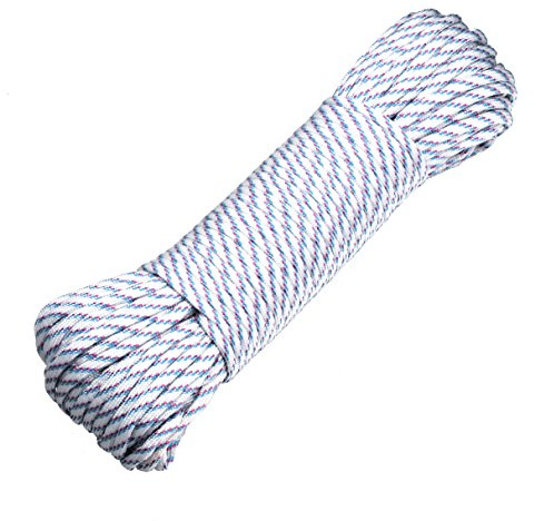 DonDon 30 Meter langes Stoffband Nylon-Schnur Paracord-Seil Survival Band zum Basteln und für Outdoor Camping Aktivitäten 4 mm - 7 Stränge weiß-blau-rot