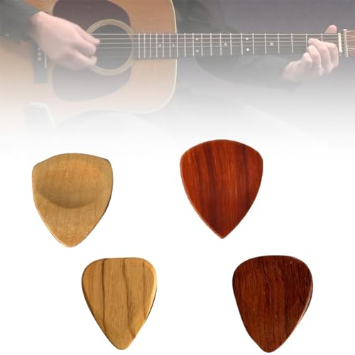 Lot de 4 plectres en bois noble artisanal - éco-responsables pour guitare acoustique, électrique, basse et ukulélé. Picks de qualité premium pour une gratte exceptionnelle.