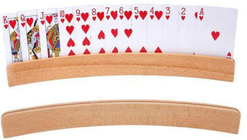 Playing Card Holder, 2 Wooden Hands- Cards Holder for Canasta, Poker Parties, Bridge, Canasta, Curved Wood Card Organizer, Game Holder Stand for Kids Adult Seniors, Family Card Game Nights
