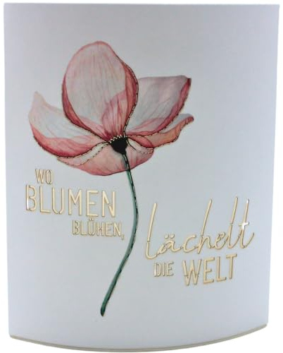 Dekohelden24 Poesielicht Nachtlicht Stimmungslicht mit Timer Batteriebetrieben Motiv: Wo Blumen blühen, Lächelt die Welt - L/B/H 13 x 5 x 16 cm.