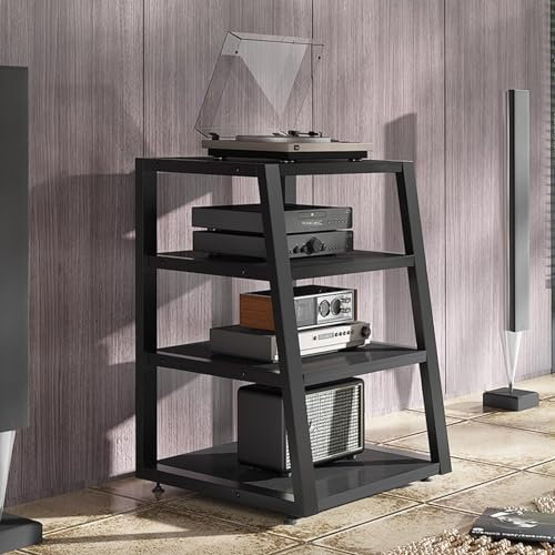 Stereokabinett 2/ 3/ 4 Etagen Stereoschrank Möbel mit rutschfesten Füßen, Verstellbarer Eck-TV-Ständer/Audio-Video-Geräteregal, Wasserdichtes Regal für elektronische Geräte(Color:Black,Size:4-Tiers)