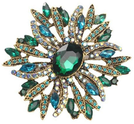 Mode Große Erklärung Vintage-Stil Simulierten Edelstein Kristall Schal Blume Art Deco Brosche Pin