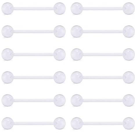 WillTen 10 piercing per lingua e capezzolo, 14 G, argento e oro in acciaio chirurgico, barrette per lingua e capezzoli, 14g, Plastica