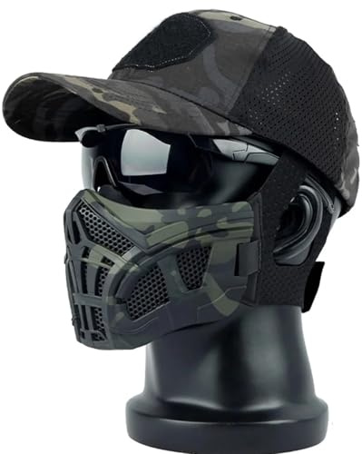 DYCZMALQ Ensemble de masques d'airsoft, demi-masque tactique avec casquette de baseball respirante et lunettes de paintball, équipement de chasse Airsoft extérieur (BCP)