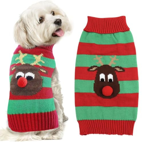 Asmea Hundepullover Weihnachten Rentier Warme Hundekleidung Hunde Weihnachtskostüm Katzen Pullover Weihnachten Hundepullover für Kleine Mittelgroße Grosse Hunde Haustier Weihnachten Sweater Grün L