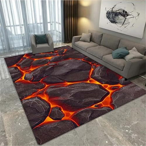 Bereich Teppich Vulkan Lava Magma 3D Bereich Teppich Gaming Carpet FüR Jungen Teenager Zimmer Gamer Teppiche Kinder Spielmatte Schlafzimmer Wohnzimmer Dekor Boden Area Rug (Colour 1,140x200 cm)