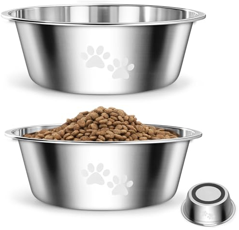 PETTOM 2 Stück Edelstahl Hundenapf (1560 ML), M - 21 cm, Silber