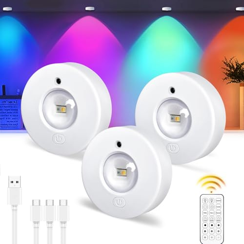 Epochglo Lot de 3 éclairages de vitrine LED sans fil avec télécommande, changement de couleur RVB, éclairage d'armoire, batterie à intensité variable, lampe sous meuble, lampe de cuisine, rechargeable