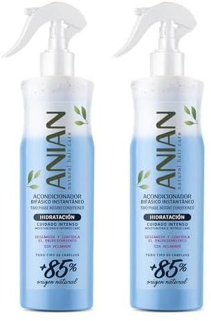 ANIAN - Acondicionador sin Aclarado, 400 ml, Acondicionador Bifásico Hidratación, para Todo Tipo de Cabellos, Desenreda y Controla el Encrespamiento, con Proteína de Seda, Trigo y Queratina