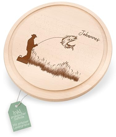 Abenteuernah Brotzeitbrett Trekking personalisiert, Frühstücksbrett individualisiert, Holzbrett als Geschenke für Männer, Schneidebrett Outdoor Sport als Geschenk zum Geburtstag, Vatertag (Angler)