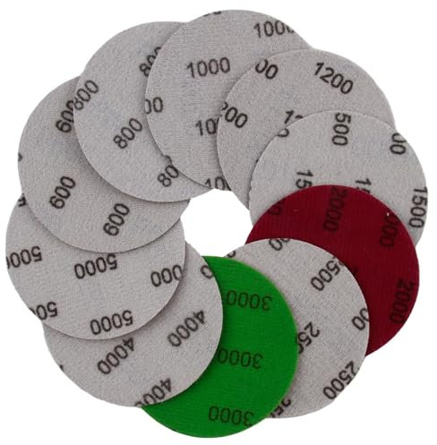 60 dischi abrasivi, 75 mm, grana 600/800/1000/1200/1500/2000/2500/3000/4000/5000, dischi abrasivi autoagricoltori, carta vetrata secca ad acqua, dischi abrasivi rotondi per metallo legno specchio