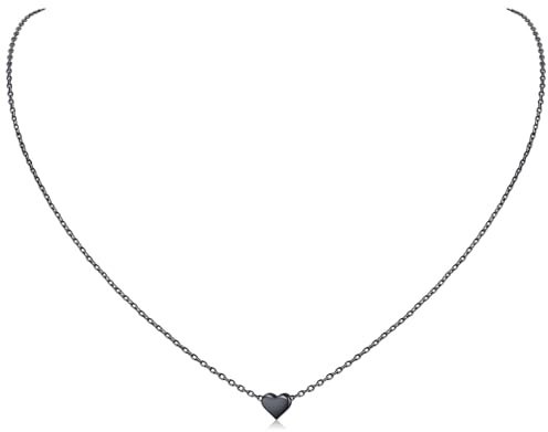 ChicSilver Damen Halskette 925 Silber Herz/Stern/Mond Anhänger Kette Silber/Vergoldet/Schwarz/Rosegold Halsreif für Frauen Mädchen 40cm+5cm Geschenk für beste Freundin Frauen Mädchen