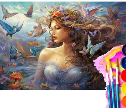 Malen Nach Zahlen Erwachsene Schmetterling,Schönheit Malen Nach Zahlen DIY set Handgemalt Ölgemälde,Mit Pinseln und Acrylfarbe,Bastelset Erwachsene Frauen für Geschenke und Home Wand Dekor 60x90cm N50