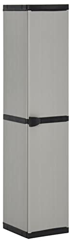 Fasba Garten-Lagerschrank mit 3 Böden, Kunststoffschrank, Gartenschrank, Balkonschrank, Terrassenschrank, Grau & Schwarz 34x40x168 cm