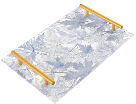 Bandejas rectangulares decorativas de hoja de arce plateada con asas, bandeja rectangular para servir joyas, perfumes, platos, charolas para servir café