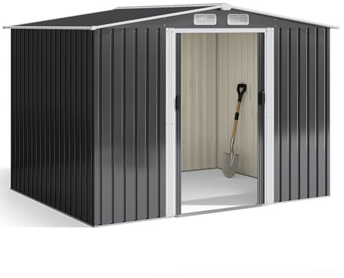 Xbro Capanno per Attrezzi in Metallo 5㎡, Casetta da Giardino da Esterno con Tetto Spiovente e Porta Scorrevole, Casetta per Attrezzi con Serratura e Guanti, 247x193x179 cm