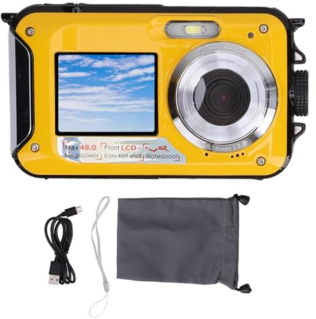Zisemeil Fotocamera subacquea da 2,7 K, 48 MP, zoom 16x, fotocamera digitale compatta resistente all'acqua, doppio schermo, ideale per snorkeling e immersioni, facile da usare, durata della batteria