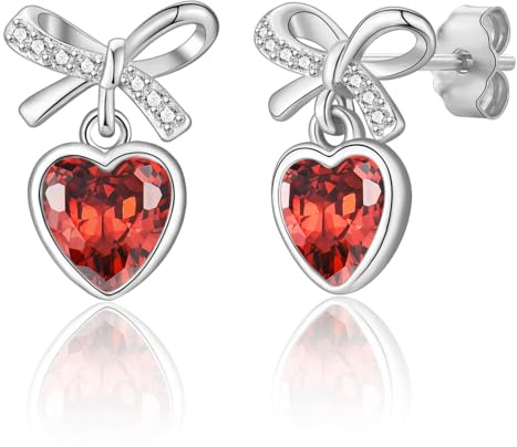 Ohrringe Silber Hängend Damen, Ohrstecker mit Anhänger Zirkonia Herz Schleife Ohrringe Schmuck Geschenke für Freundin Frauen Mädchen zum Geburtstag Weihnachten