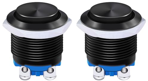 Powice 2X 16mm Wasserdicht Schalter,5A12V/110V /3A230V Druckschalter,Selbstsichernder Edelstahl Taster Schalter 12V /230V Geeignet für Hupen, Autoklingeln, Autos usw (überstehend) Schwarz