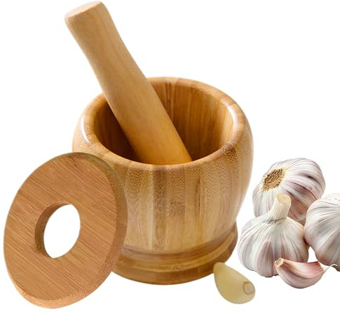 Ensemble de mortiers et de pilons - Masher | Moulin à ail manuel | Broyeur d'herbes et d'épices, pulvérisateur d'épices en bois pour sésame, fruits secs, noix, pilules, idéal pour les cuisiniers à