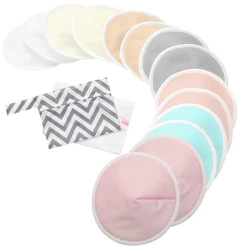 Nimiah Reusable Nursing Pads, Organic Breast Pads for Leaking Milk 14-Packs(7 Pairs), Washable Bamboo Nipple Padding for Breastfeeding Fits B-D Cup with Wash Bag Multi