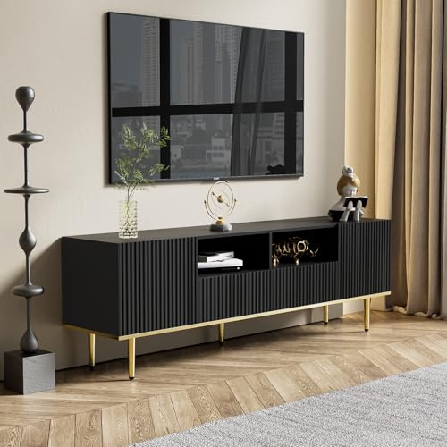 Mueble de TV con 2 puertas, mesa de televisión con patas de metal doradas, mueble bajo para TV con 2 cajones, para televisores de hasta 65 pulgadas, mesa para sala de estar, dormitorio, 165 x 36 x 55