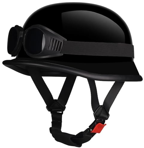 Vintage Tysk Motorcykelhalvhjälm Med Skyddsglasögon, Scooter Cruiser Mopedhjälm För Stadspendling, Vuxna Män Och Kvinnor, ECE/DOT-Godkänd B,XL(59-60CM)