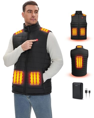 Rrtizan Men's Lightweight Heated Gilet with USB-C Power Bank, 6-Zone Puffer Body Warmer, Water-Resistant for Commute & Dog Walking (899-L)