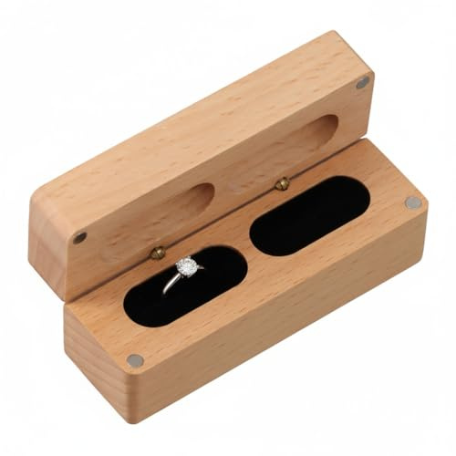 Astralong Ringbox Holz Hochzeit, Retro Ringhalter mit Doppeltem Schlitz, 95x31x38mm Ringschachtel Hochzeit 2 Ringe für Zeremonie, Verlobung