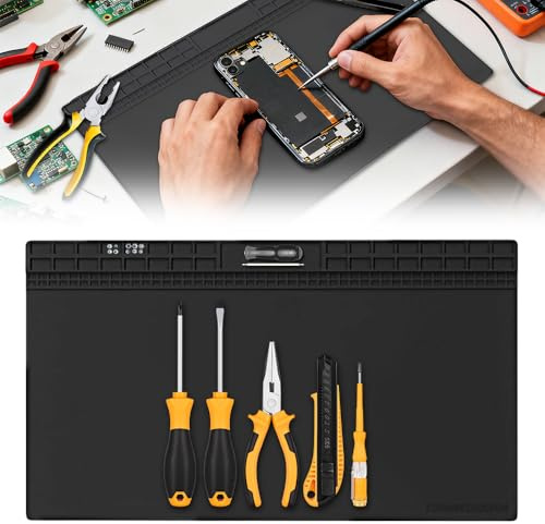 Soldering Mat, ADDLIVE 70 * 40CM Heat Resistant Mat, 932°F Heat Proof Mat, Solder Mat, Repair Mat, Silicone Work Mat, Anti Static Mat, Magnetic Mat for Electronic,Watch, Phone, Laptop Repairs, Black