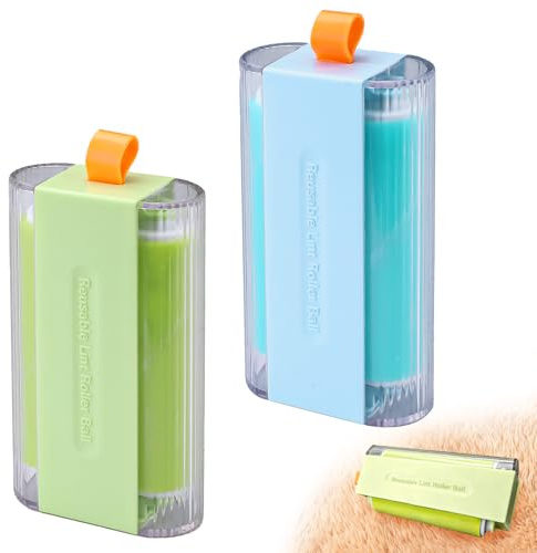 Diakey 2 Stück 2-in-1 waschbare wiederverwendbare Fusselrolle, extra klebrige Gel-Mini-Fusselrolle, Reisegröße für Tierhaare, Kleidung, kleine tragbare Hunde- und Katzenhaarentferner