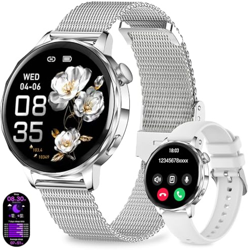 Smart Watches for Women, 1.27 Round Smart Watch with HD Display, Answer & Make Calls, Heart Rate SpO2 Sleep Monitor, 7-Day Battery, 110+ Sports Fitness Tracker, IP68 Waterproof Android iOS, Silver