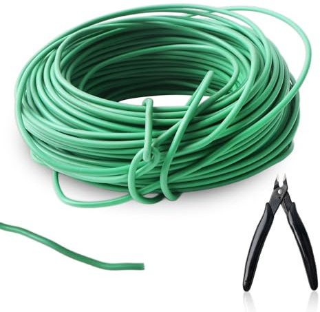 BTIUGYI 40 m grön trädgårdstråd med skärare, 3,5 mm flexibel växttråd, växttråd, gummerad för trädgårdsarbete, tomater, vinrankor, mjuk växttråd för låg stressträning