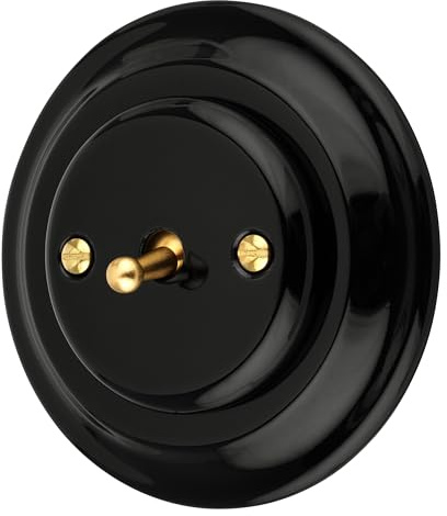 Interruptores de porcelana retro Toggle Brass, interruptor de conmutación, todo en uno, serie PR1, color negro