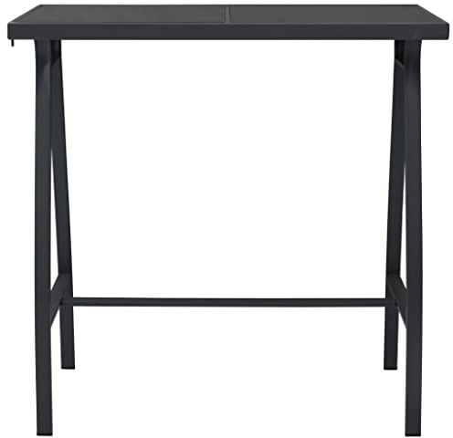 GeenYuu Garten-Bartisch Schwarz mit Hartglas Tischplatte 110x60x110 cm Stahlgestell stabil und wetterfest ideal als Outdoor Table für Terrasse Balkon und Garten