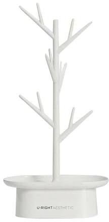 LINLINOI Soporte de joyas blanco con forma de árbol y caja de almacenamiento, organizador colgante para collares, anillos y pendientes, estante expositor para joyas, escritorio y decoración del hogar