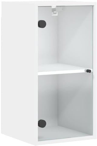 Foknhdi Armadietto da parete con ante in vetro bianco, moderno pensile da 35 x 37 x 68,5 cm, in legno, elegante armadio da cucina, mensola sospesa e armadietto da bagno, per ufficio e soggiorno