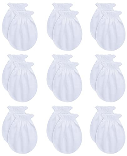 RATIVE Baby Mittens Newborn No Scratch Gloves, Organic Cotton Infant Mittens 0-6 Months, Soft Baby Gloves for Newborn Boy & Girl (9 Pairs/white)