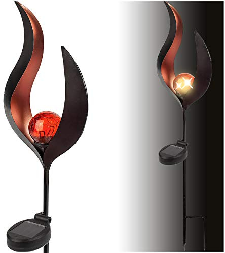 alles-meine.de GmbH Solar - LED Licht - Gartenfackel - Flamme - Kupfer/orange - 93 cm - Leuchte - Solarblume - Garten Wetterfest für Innen Außen - handbemaltes Glas & Metall - ..