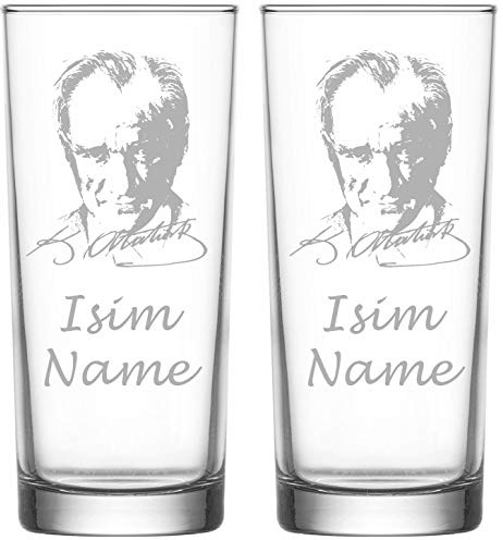 Raki Gläser mit Gravur Glas Raki Bardagi Bardak Rakigläser Atatürk Imza mit Name Isim isimli Hediye