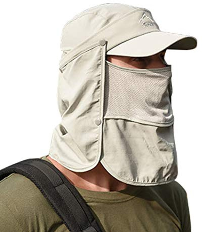 FEOYA Männer Atmungsaktive Sonnenkappe Strand Meer Urlaub Anti-UV-Schutz Nacken Gesicht Hals Leichtes verstellbares Zubehör Bergwüste