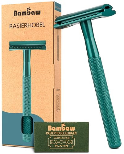 Bambaw Eco Rasierer mit 5 Rasierklingen | Metall Rasierer Frauen und Herren | Hobel Rasierer Nass | Rasierklingen für Rasierhobel | Metall Rasierer Nachhaltig | Rasierhobel Zero Waste | Smaragdgrün