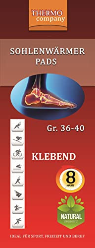 THERMO company® 40 Paar Sohlenwärmer Pads | Wärmesohlen klebend für Schuhe | Fußwärmer Pads Größe 36–40 (8×22,5 cm) | selbstaktivierend, bis zu 8 h Wärme | Einweg Wärmepads für warme Füße im Winter