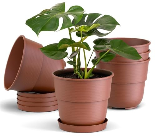 Plastard Blumentopf 5er Set Ø18 cm mit Untersetzer Terrakotta, Pflanzkübel | Witterungs- UV & frostbeständig, inkl. 14 cm Untersetzer, ideal für Garten, Balkon & Innenbereiche, Deko Pflanztopf 2,5 Liter