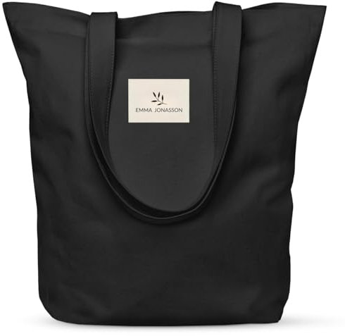 Emma Jonasson Jutebeutel mit Reißverschluss - Stilvoller Shopper Damen mit Innentasche - Einkaufstasche mit langem Henkel - Perfekte Tasche als Tote bag, Schultertasche, Stofftasche groß schwarz