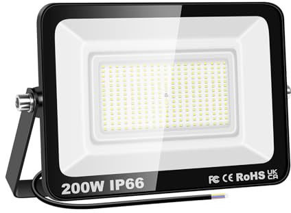 PICAA Faretto LED da Esterno, 200W Faro da Lavoro a LED 6500K, luce di sicurezza LED,Proiettore Super Luminoso, Proiettore da Costruzione per Campeggio, Riparazione Auto, Escursionismo e Pesca