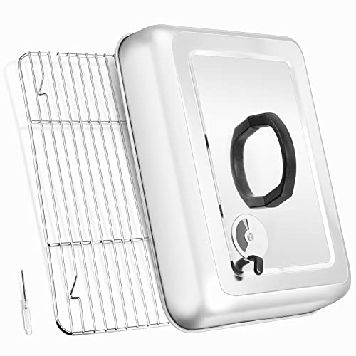 Leonyo 13 Rectangular Basting Cover with 11x 9 Cooling Rack, Cheese Melting Dome & Wire Rack for Baking, Griddle Accessories with Steam Dome Lids for Oven, BBQ Flat Top Grill Cooking
