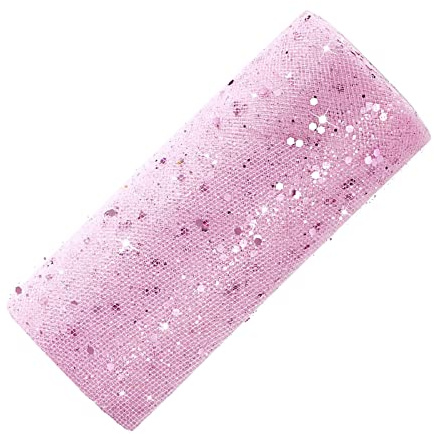 Tüll Stoff Tüll Rolle mit kleine Pailletten Glitzer Dekostoff Tüllband | für Hochzeit Party Bankett Deko Handwerk Hochzeit Tischedeko Geschenk Bogen 25 Yards x 15cm (Hellrosa)